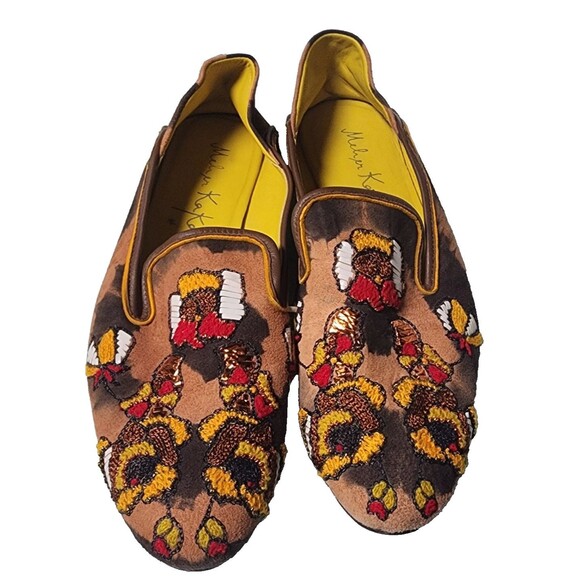 Meher Kakalia Frida Moccasin Embroidered Hand Made Shoes EU 39 Designer Leather - Picture 2 of 7